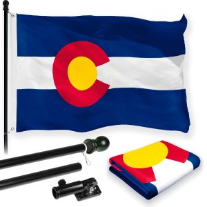 G128 Combo Pack: 6 Feet Tangle Free Spinning Flagpole (Black) Colorado CO State Flag 3x5 ft Printed 150D Brass Grommets (Flag Included) Aluminum Flag Pole