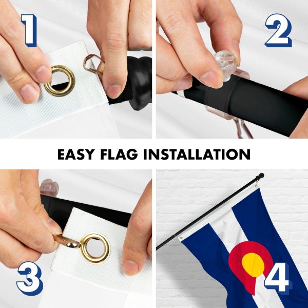 G128 Combo Pack: 6 Feet Tangle Free Spinning Flagpole (Black) Colorado CO State Flag 3x5 ft Printed 150D Brass Grommets (Flag Included) Aluminum Flag Pole - Image 7