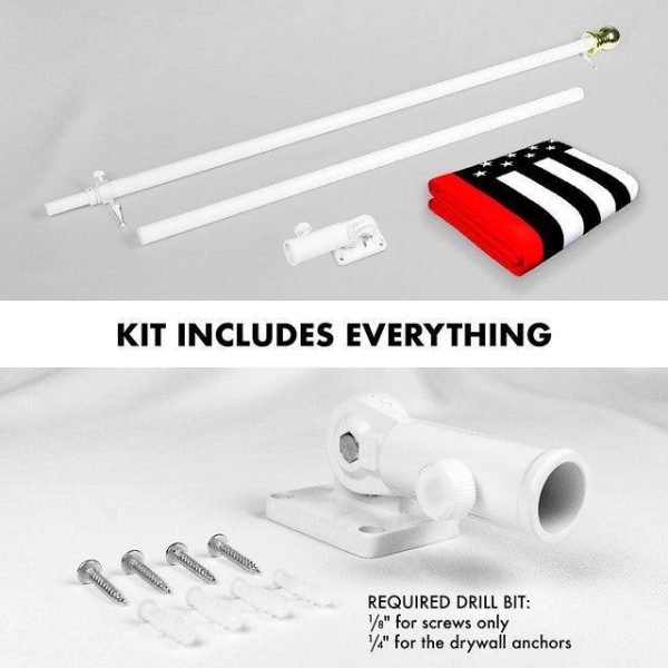 G128 Combo Pack: 6 Feet Tangle Free Spinning Flagpole (White) Thin Red Line Flag 3x5 ft Printed 150D Brass Grommets (Flag Included) Aluminum Flag Pole - Image 2