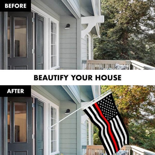 G128 Combo Pack: 6 Feet Tangle Free Spinning Flagpole (White) Thin Red Line Flag 3x5 ft Printed 150D Brass Grommets (Flag Included) Aluminum Flag Pole - Image 3