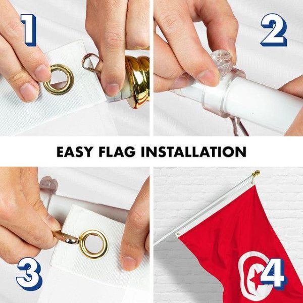 G128 Combo Pack: 6 Feet Tangle Free Spinning Flagpole (White) Tunisia Tunisian Flag 3x5 ft Printed 150D Brass Grommets (Flag Included) Aluminum Flag Pole - Image 7