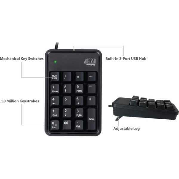 Adesso 19-Key Mechanical Keypad with 3-Port USB Hub - Image 8