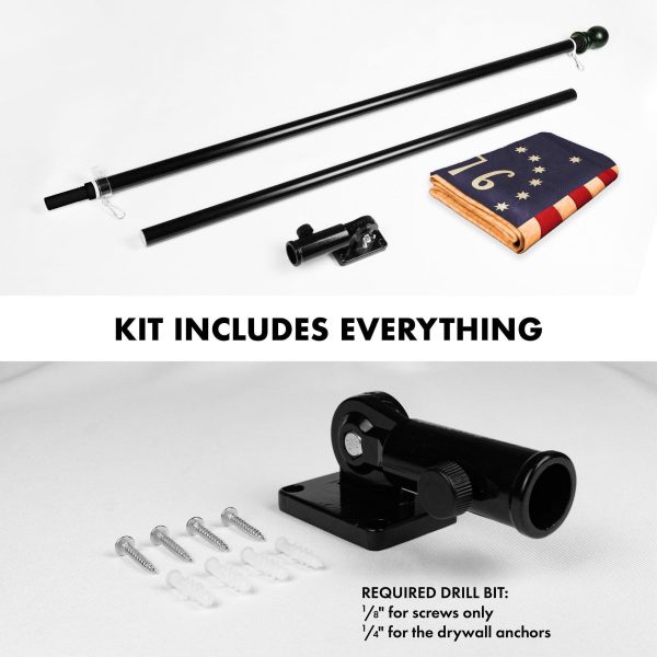 G128 Combo Pack: 6 Ft Tangle Free Aluminum Spinning Flagpole (Black) & Bennington 76 Tea-Stained Flag 3x5 Ft, ToughWeave Pro Series Embroidered 420D Polyester | Pole with Flag Included - Image 2