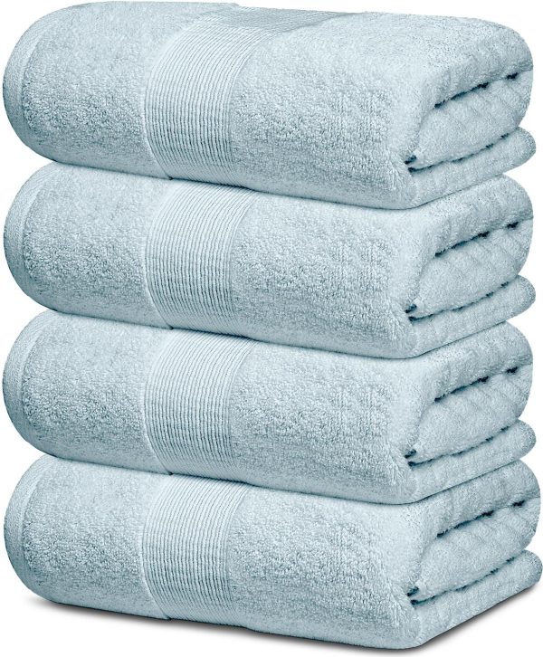 Resort Collection Soft Bath Towels | 28x55 Luxury Hotel Plush & Absorbent Cotton Bath Towel Large [4 Pack Light Blue] - Image 2
