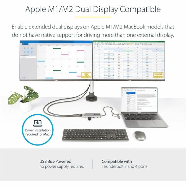 StarTech.com USB-C Multiport Adapter w/Attached USB-C to USB-A Dongle, Dual HDMI 4K/1080, 3x USB, Mini Laptop Docking Station, Travel Dock - Image 3