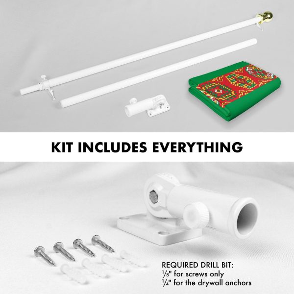 G128 Combo Pack: 6 Ft Tangle Free Spinning Flagpole (White) & Turkmenistan Flag 3x5 Ft Printed 150D Polyester, Brass Grommets (Flag Included) Aluminum Flag Pole - Image 2