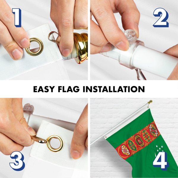G128 Combo Pack: 6 Ft Tangle Free Spinning Flagpole (White) & Turkmenistan Flag 3x5 Ft Printed 150D Polyester, Brass Grommets (Flag Included) Aluminum Flag Pole - Image 7