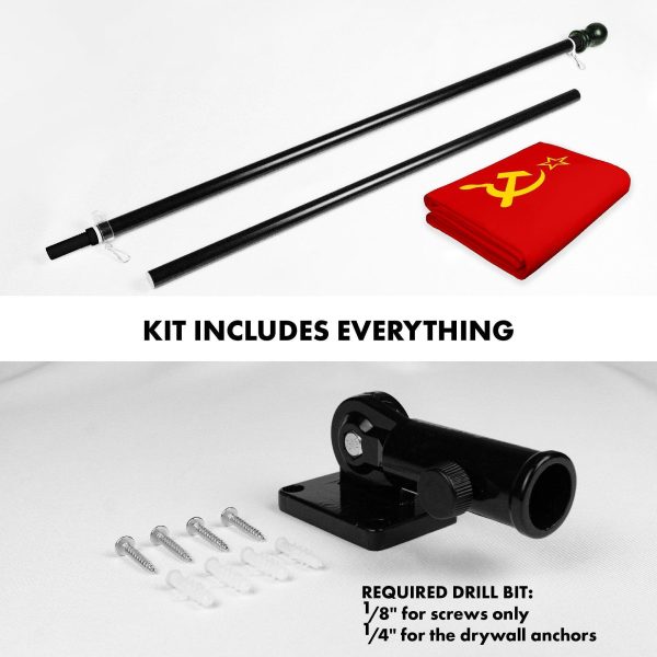G128 Combo Pack: 6 Ft Tangle Free Aluminum Spinning Flagpole (Black) & Union of Soviet Socialist Republics USSR Flag 3x5 Ft, LiteWeave Pro Series Printed 150D Polyester | Pole with Flag Included - Image 2