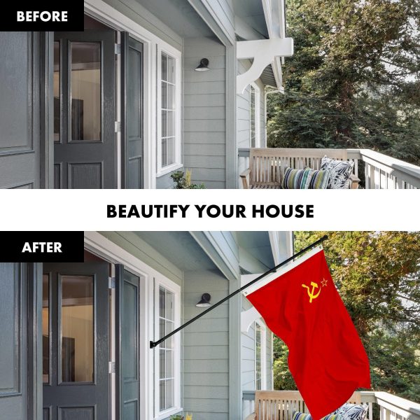 G128 Combo Pack: 6 Ft Tangle Free Aluminum Spinning Flagpole (Black) & Union of Soviet Socialist Republics USSR Flag 3x5 Ft, LiteWeave Pro Series Printed 150D Polyester | Pole with Flag Included - Image 3