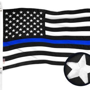 G128 Thin Blue Line Flag | 16x24 In | ToughWeave Series Embroidered 300D Polyester | Duty and Honor Flag, Embroidered Design, Indoor/Outdoor, Brass Grommets