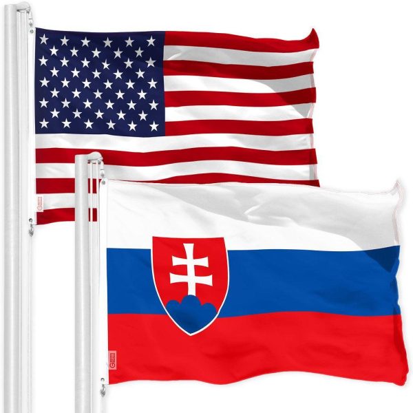 G128 Combo Pack: American USA Flag 3x5 Ft & Slovakia Flag 3x5 Ft, Both Printed 150D Polyester, Indoor/Outdoor, Brass Grommets