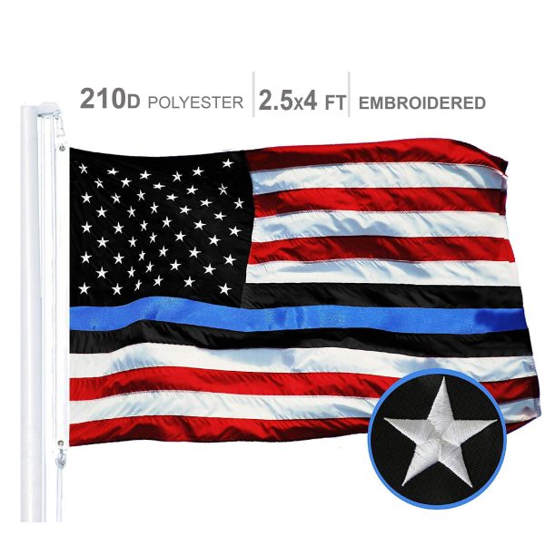 Blue Lives Matter Flag 210D Embroidered Polyester 2.5x4 Ft