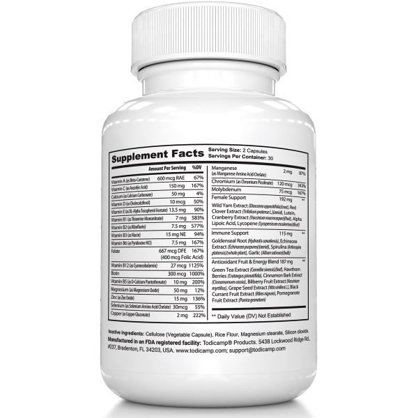 Women's Multivitamin & Mineral Complex with Plant Based Extracts   Hair Skin and Nails Vitamins   Foundational Multivitamin for Women   30 Day Supply - Image 2