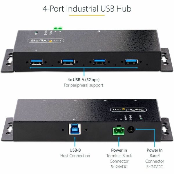 StarTech.com 4-Port Industrial USB 3.0 5Gbps Hub, Rugged USB Hub w/ ESD & Surge Protection, DIN/Wall/Desk Mountable, USB-A Expansion Hub - Image 2