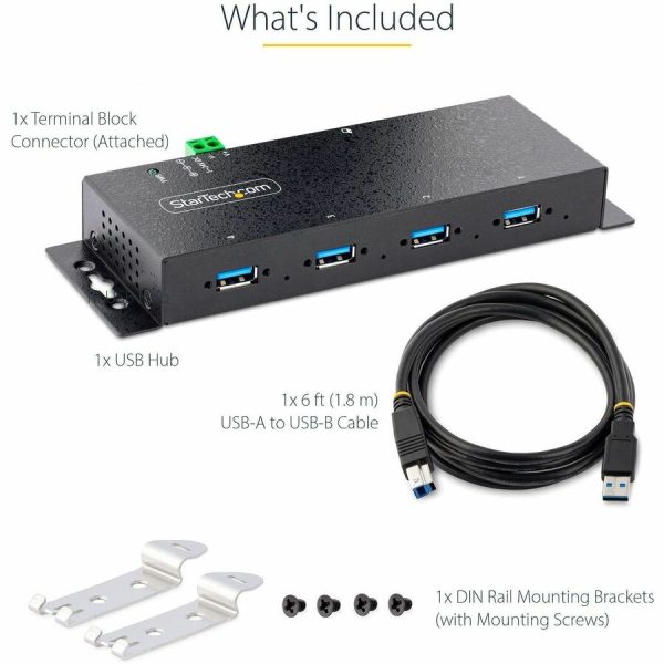 StarTech.com 4-Port Industrial USB 3.0 5Gbps Hub, Rugged USB Hub w/ ESD & Surge Protection, DIN/Wall/Desk Mountable, USB-A Expansion Hub - Image 4