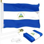 G128 Combo Pack: 6 Ft Tangle Free Aluminum Spinning Flagpole (White) & Nicaragua Nicaraguan Flag 3x5 Ft, LiteWeave Pro Series Printed 150D Polyester | Pole with Flag Included