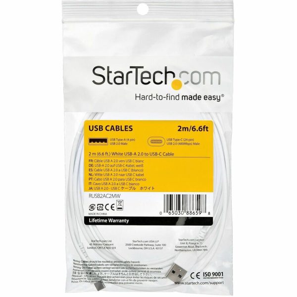 StarTech.com 2m USB A to USB C Charging Cable - Durable Fast Charge & Sync USB 2.0 to USB Type C Data Cord - Aramid Fiber M/M 3A White - Image 7