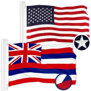 G128 Combo Pack: American USA Flag 3x5 Ft & Hawaii HI State Flag 3x5 Ft | Both ToughWeave Series Embroidered Polyester, Brass Grommets