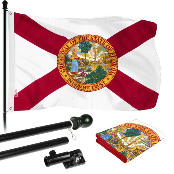 G128 - 6 Feet Tangle Free Spinning Flagpole (Black) Florida Brass Grommets Printed 3x5 ft (Flag Included) Aluminum Flag Pole