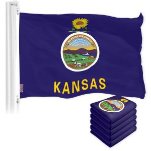 G128 5 Pack: Kansas KS State Flag | 3x5 Ft | LiteWeave Pro Series Printed 150D Polyester | Indoor/Outdoor, Vibrant Colors, Brass Grommets, Thicker and More Durable Than 100D 75D Polyester