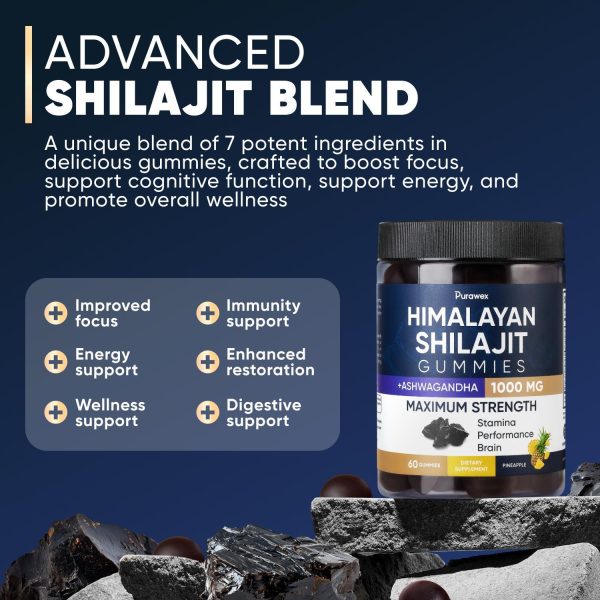 Shilajit Gummies 1000mg, Shilajit Gummies for Men and Women, Energy, Immunity Support, Pure Himalayan Shilajit Gummies with Ashwagandha, Sugar Free, Vegan, Pineapple Flavor, 30 Day Supply, 60 Gummies - Image 4