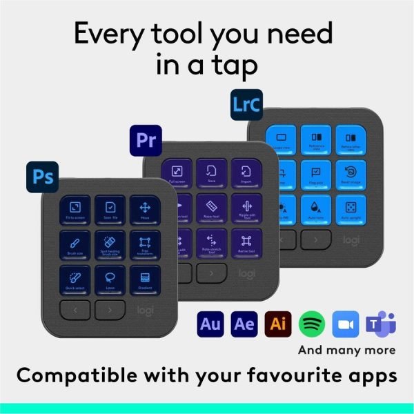 Logitech MX Creative Console, Programmable Keypad With 9 Customizable LCD Keys and Control Dial for Graphic Design, Video Editing, Photography, use with Adobe, Zoom, Spotify and more (Graphite) - Image 4