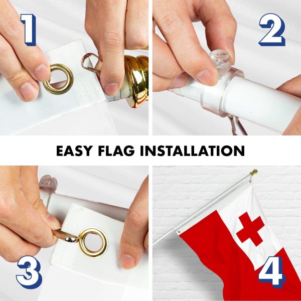 G128 Combo Pack: 6 Ft Tangle Free Aluminum Spinning Flagpole (White) & Tonga Tongan Flag 3x5 Ft, LiteWeave Pro Series Printed 150D Polyester | Pole with Flag Included - Image 7