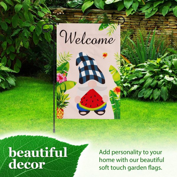 G128 Combo Pack: Garden Flag Stand Black 36 in x 16 in & Garden Flag Summer Decoration Welcome Gnome with Watermelon Slice 12"x18" Double-Sided Blockout Fabric - Image 6