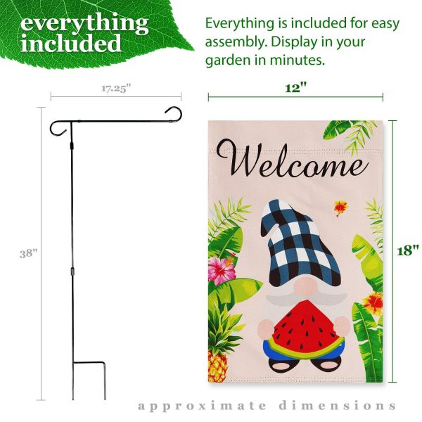 G128 Combo Pack: Garden Flag Stand Black 36 in x 16 in & Garden Flag Summer Decoration Welcome Gnome with Watermelon Slice 12"x18" Double-Sided Blockout Fabric - Image 9