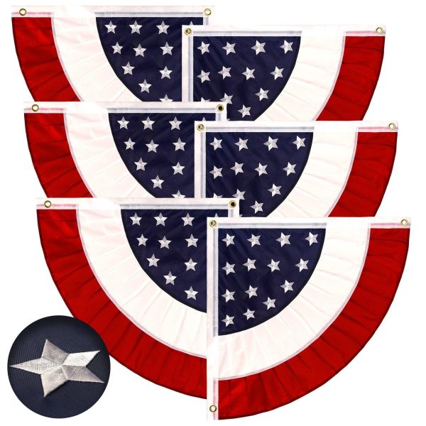 G128 3 Pack: USA Pleated Fan Flag 3x3 Feet Star Center Quarter Circle Embroidered Polyester Stars and Stripes