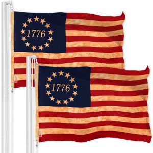 G128 2 Pack: Betsy Ross 1776 Tea-Stained Flag | 3x5 Ft | LiteWeave Pro Series Printed 300D Polyester | Historical Flag, Vibrant Colors, Brass Grommets, Thicker and More Durable Than 100D 75D Polyester