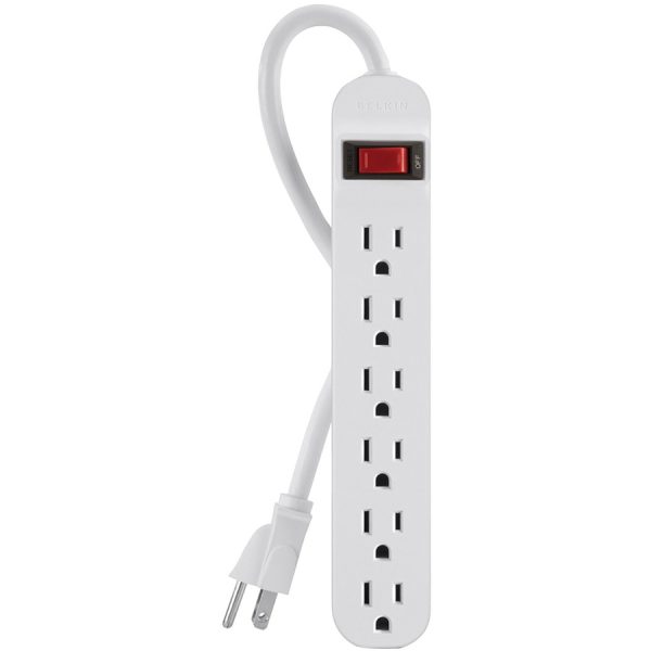 Belkin 6-Outlet Power Strip - 3ft Cord - Straight Plug - On-Off Switch - White - Image 2