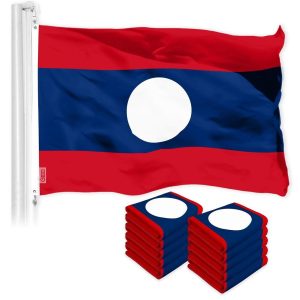 G128 10 Pack: Laos Laotian Flag | 3x5 Ft | LiteWeave Pro Series Printed 150D Polyester | Country Flag, Indoor/Outdoor, Vibrant Colors, Brass Grommets, Thicker and More Durable Than 100D 75D Polyester