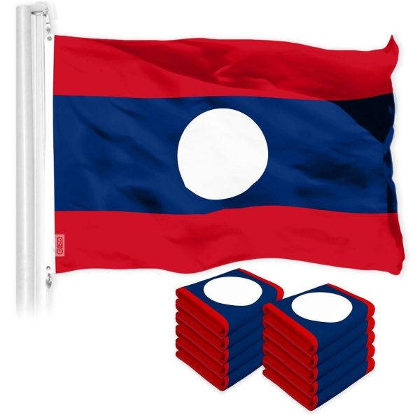 G128 10 Pack: Laos Laotian Flag | 3x5 Ft | LiteWeave Pro Series Printed 150D Polyester | Country Flag, Indoor/Outdoor, Vibrant Colors, Brass Grommets, Thicker and More Durable Than 100D 75D Polyester