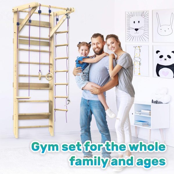 WEDANTA Wooden Swedish Ladder Wall Set – Kids Stall Bars for Exercise – Kids Swedish Gymnastic Wall Gym – Wood Stall Bar Gymnastics Playground – Best Gym for All Family - Image 2
