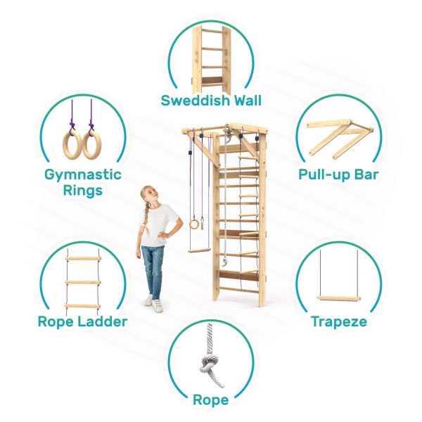 WEDANTA Wooden Swedish Ladder Wall Set – Kids Stall Bars for Exercise – Kids Swedish Gymnastic Wall Gym – Wood Stall Bar Gymnastics Playground – Best Gym for All Family - Image 3