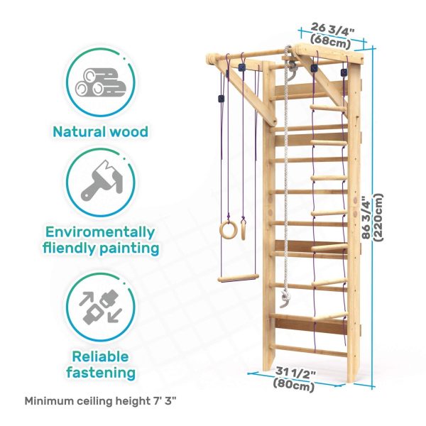 WEDANTA Wooden Swedish Ladder Wall Set – Kids Stall Bars for Exercise – Kids Swedish Gymnastic Wall Gym – Wood Stall Bar Gymnastics Playground – Best Gym for All Family - Image 5