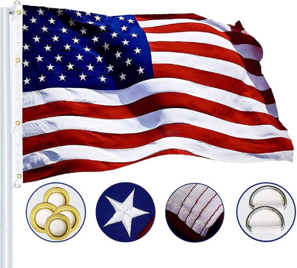 G128 American Flag | 8x12 feet | Heavy Duty Spun Polyester 220GSM Embroidered Stars, Sewn Stripes, Tough, Durable, Indoor/Outdoor, Vibrant Colors, Brass Grommets, Premium US USA Flag