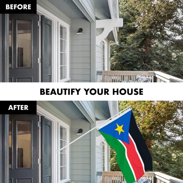G128 Combo Pack: 6 Ft Tangle Free Aluminum Spinning Flagpole (White) & South Sudan South Sudanese Flag 3x5 Ft, LiteWeave Pro Series Printed 150D Polyester | Pole with Flag Included - Image 3