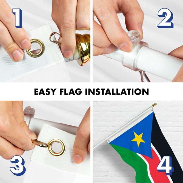 G128 Combo Pack: 6 Ft Tangle Free Aluminum Spinning Flagpole (White) & South Sudan South Sudanese Flag 3x5 Ft, LiteWeave Pro Series Printed 150D Polyester | Pole with Flag Included - Image 7