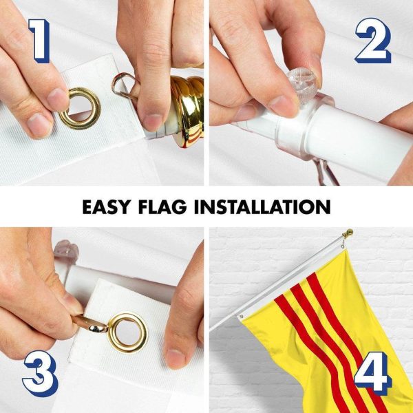 G128 Combo Pack: 6 Ft Tangle Free Spinning Flagpole (White) & South Vietnam Flag 3x5 Ft Printed 150D Polyester, Brass Grommets (Flag Included) Aluminum Flag Pole - Image 7