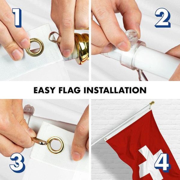 G128 Combo Pack: 6 Feet Tangle Free Spinning Flagpole (White) Switzerland Swiss Flag 3x5 ft Printed 150D Brass Grommets (Flag Included) Aluminum Flag Pole - Image 7