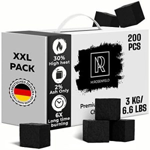 New! Hookah Coals Coconut Hookah Charcoal – 200 Count & 3 KG (6.6 lbs) – Value Pack Premium Quality 25mm (1x1x1 in) – 100% Natural Coconut Coals for Hookah Cubes – NOT Quick Light