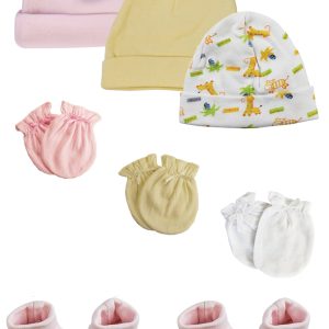 Preemie Baby Girl Caps With Infant Mittens And Booties - 8 Pack Nc_0216
