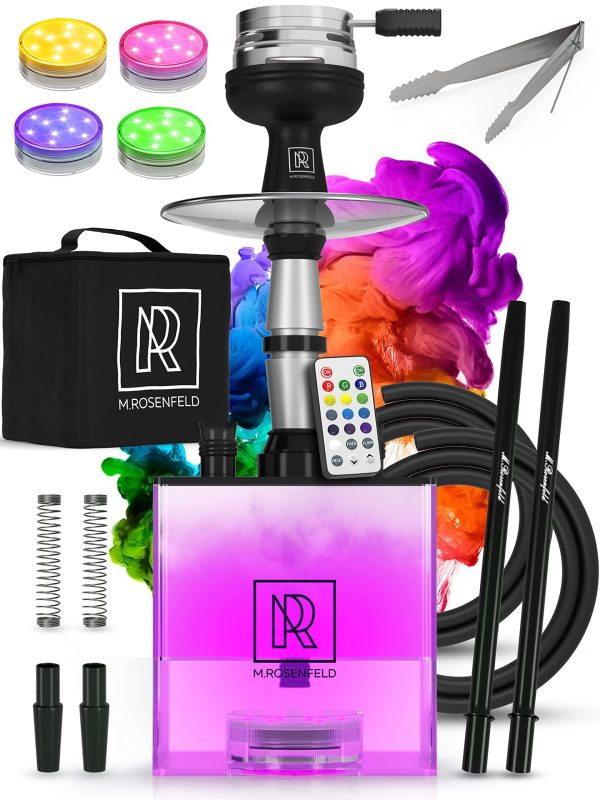 Hookah 2 Hose Hookah Set   YADO Square Hookah To Go with Hookah Charcoal Holder Heat Management Device and Black Silicone Hookah Bowl Set and Bag for Shisha Portable Hookah Set with Everything