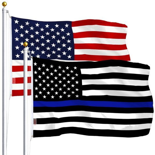 G128 Combo Pack: USA American Flag 3x5 Ft 75D Printed Stars & Thin Blue Line Flag 3x5 Ft 75D Printed