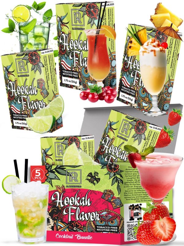 Cocktail Hookah Flavors Set   5 x 50g Non Tobacco Hookah Flavor for Your Hookah Bowl (Pina Colada   Mohito   Sex on The Beach   Caipirinha   Pink Lemonade) Hookah Bundle Pack of 5   Try These Tobacco