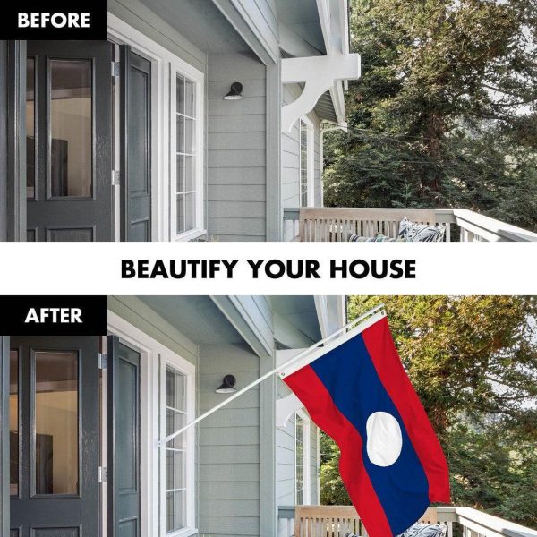 G128 Combo Pack: 6 Ft Tangle Free Spinning Flagpole (White) & Laos Flag 3x5 Ft Printed 150D Polyester, Brass Grommets (Flag Included) Aluminum Flag Pole - Image 3