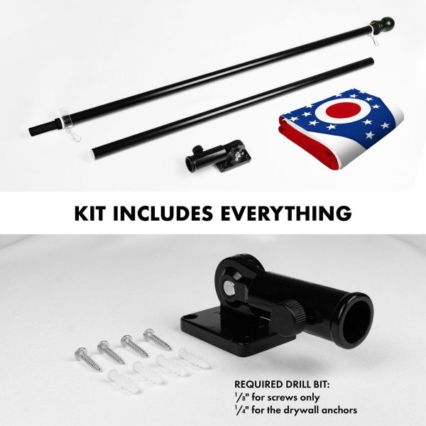 G128 Combo Pack: 5 Ft Tangle Free Aluminum Spinning Flagpole (Black) & Ohio OH State Flag 2x3 Ft, StormFlyer Series Embroidered 220GSM Spun Polyester | Pole with Flag Included - Image 2