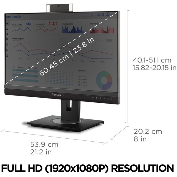 ViewSonic VG2456V 24 Inch 1080p Video Conference Monitor with Webcam, 2 Way Powered 90W USB C, Docking Built-In, Gigabit Ethernet RJ45, 40 Degree Tilt Ergonomics - Image 6